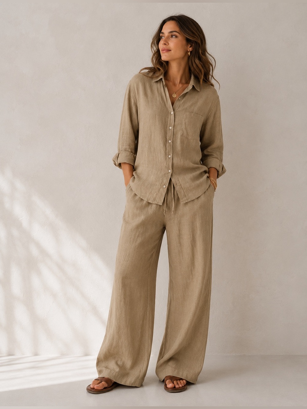 Citizens of Humanity 100% Linen 2 Piece Set Shirt & Wide Leg Drawstring Pants
